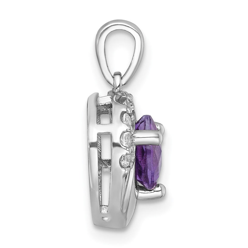 Sterling Silver Rh-Pltd Polished Fancy Amethyst and White Topaz Heart Pendant