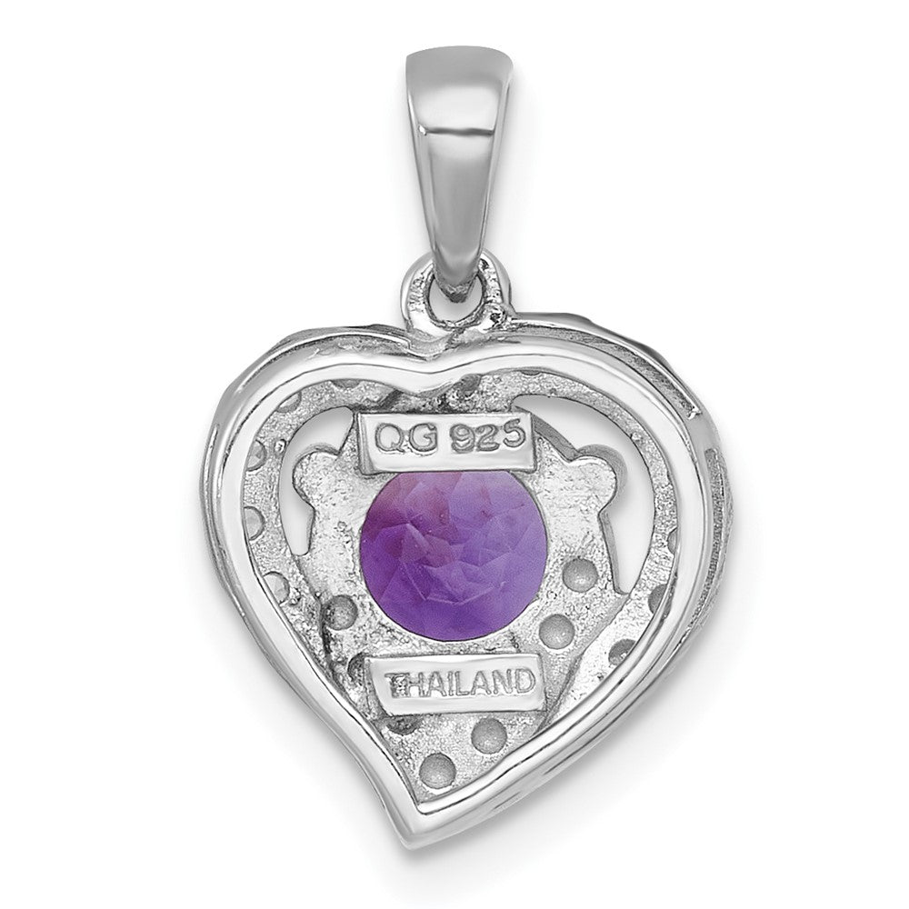 Sterling Silver Rh-Pltd Polished Fancy Amethyst and White Topaz Heart Pendant