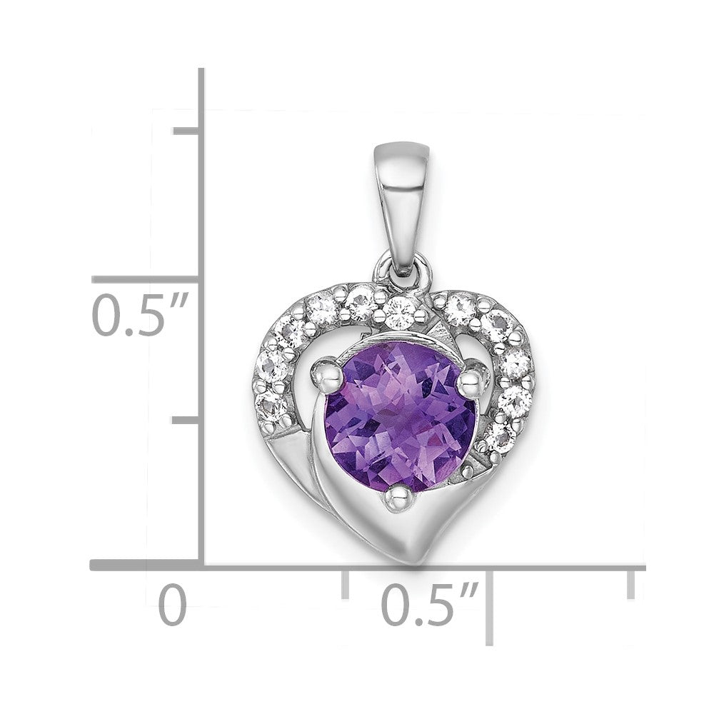 Sterling Silver Rh-Pltd Polished Fancy Amethyst and White Topaz Heart Pendant