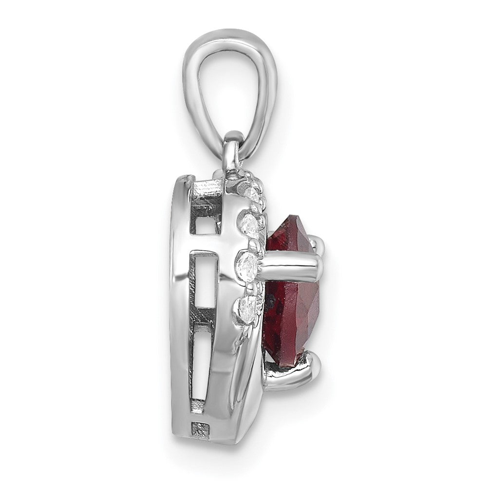 Sterling Silver Rh-Pltd Polished Fancy Garnet and White Topaz Heart Pendant