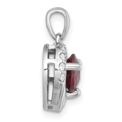 Sterling Silver Rh-Pltd Polished Fancy Garnet and White Topaz Heart Pendant