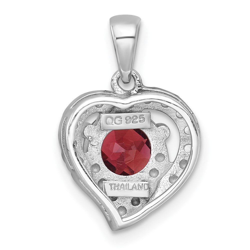 Sterling Silver Rh-Pltd Polished Fancy Garnet and White Topaz Heart Pendant