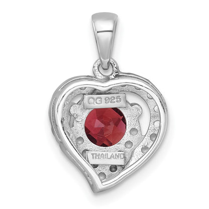 Sterling Silver Rh-Pltd Polished Fancy Garnet and White Topaz Heart Pendant