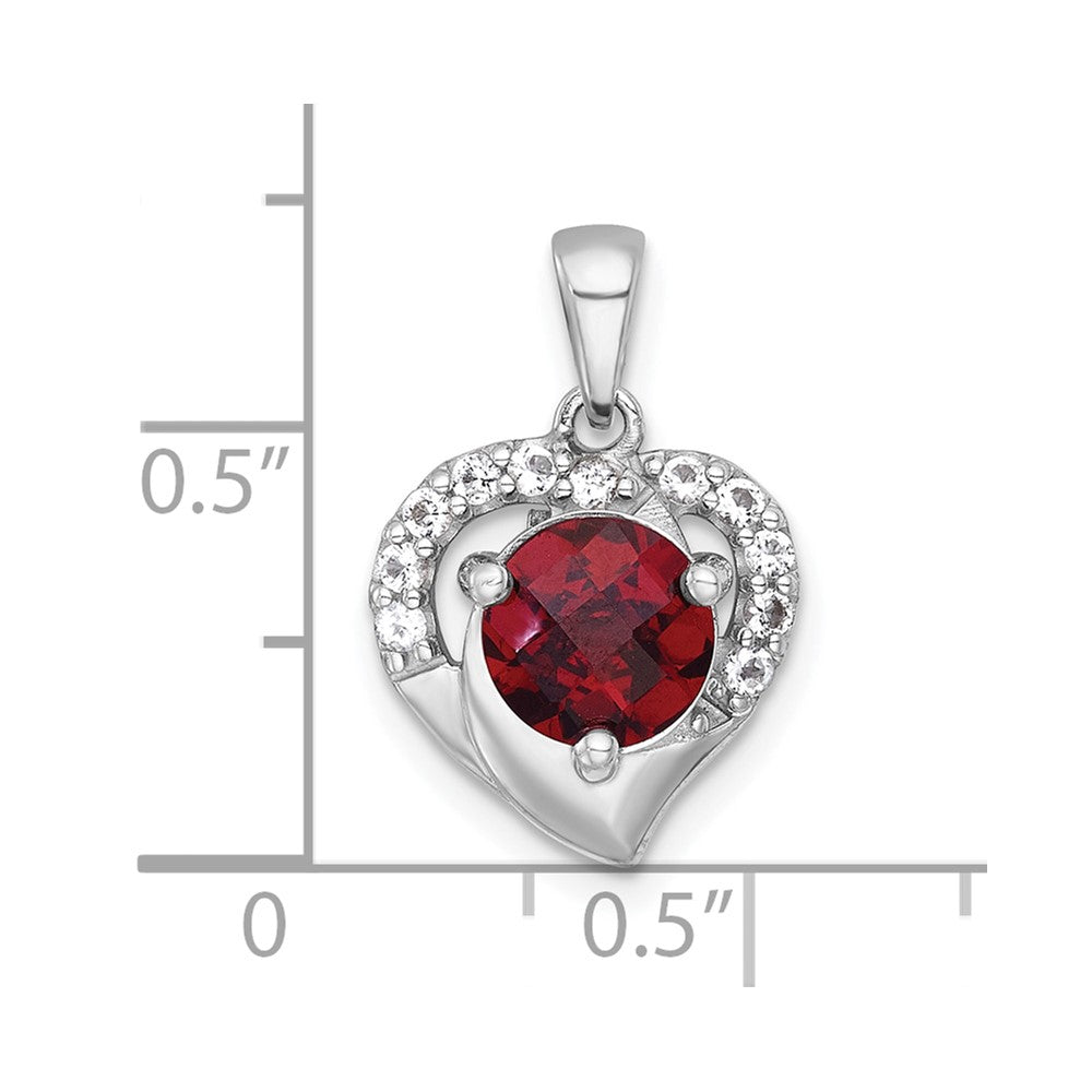 Sterling Silver Rh-Pltd Polished Fancy Garnet and White Topaz Heart Pendant