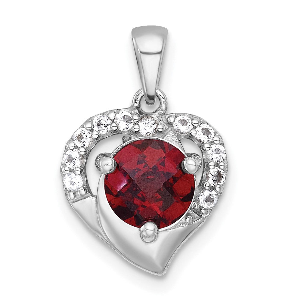 Sterling Silver Rh-Pltd Polished Fancy Garnet and White Topaz Heart Pendant