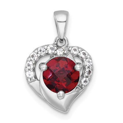 Sterling Silver Rh-Pltd Polished Fancy Garnet and White Topaz Heart Pendant