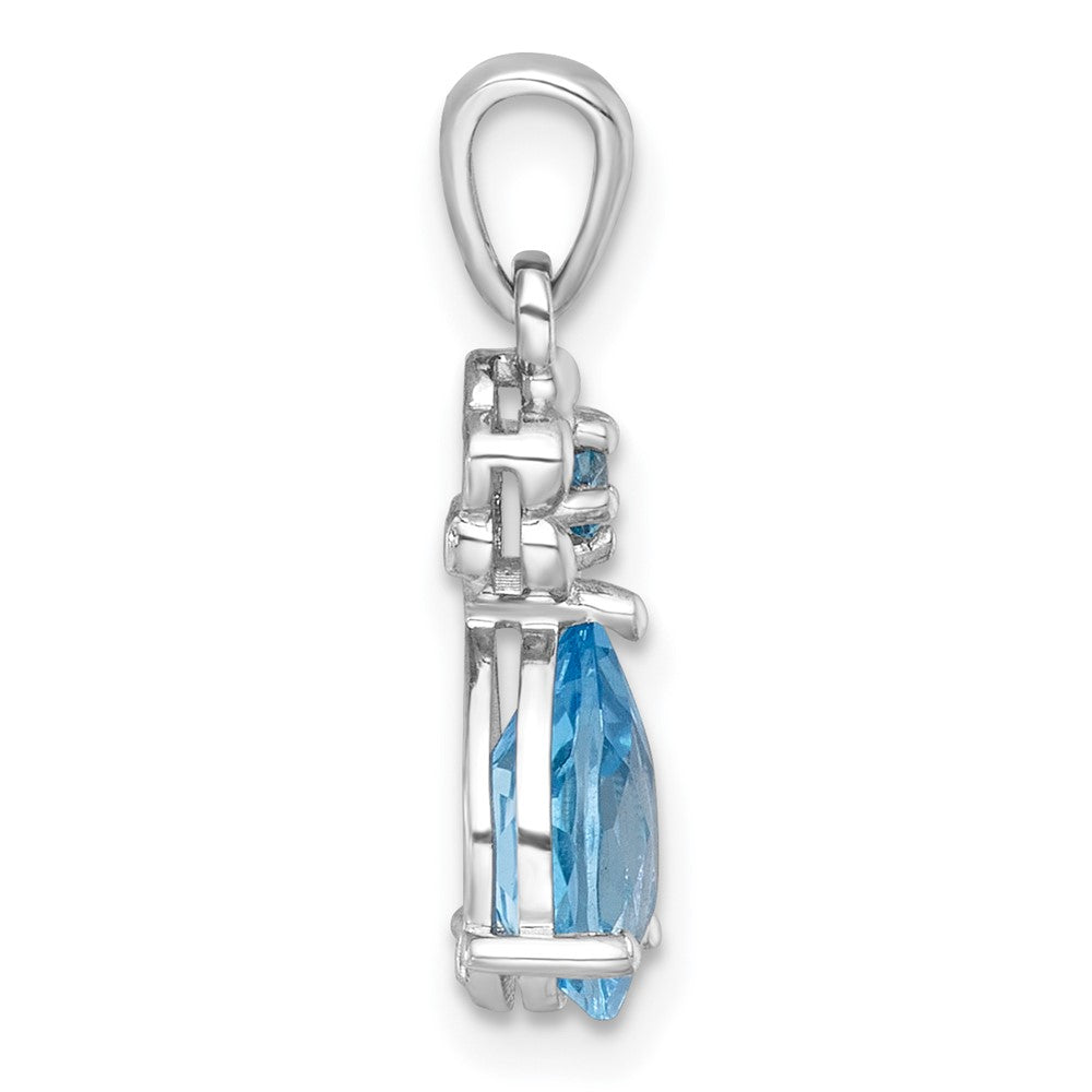 Sterling Silver Rh-Pltd Polished Light Swiss Blue Topaz Floral Teardrop Pendant