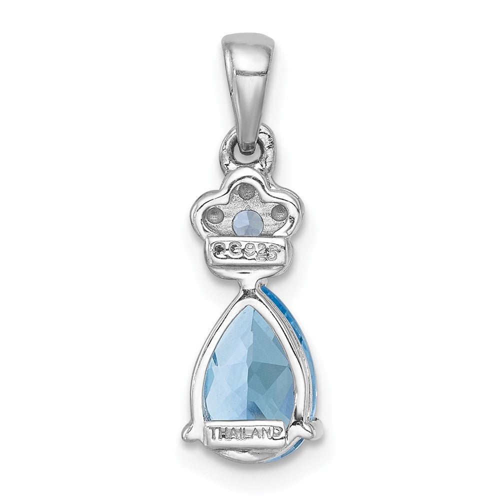 Sterling Silver Rh-Pltd Polished Light Swiss Blue Topaz Floral Teardrop Pendant