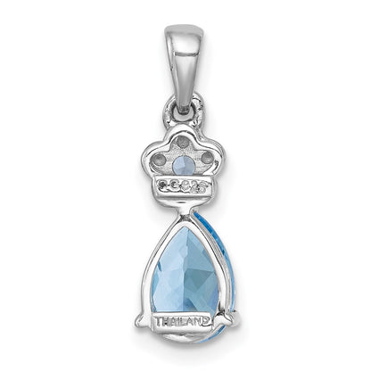 Sterling Silver Rh-Pltd Polished Light Swiss Blue Topaz Floral Teardrop Pendant