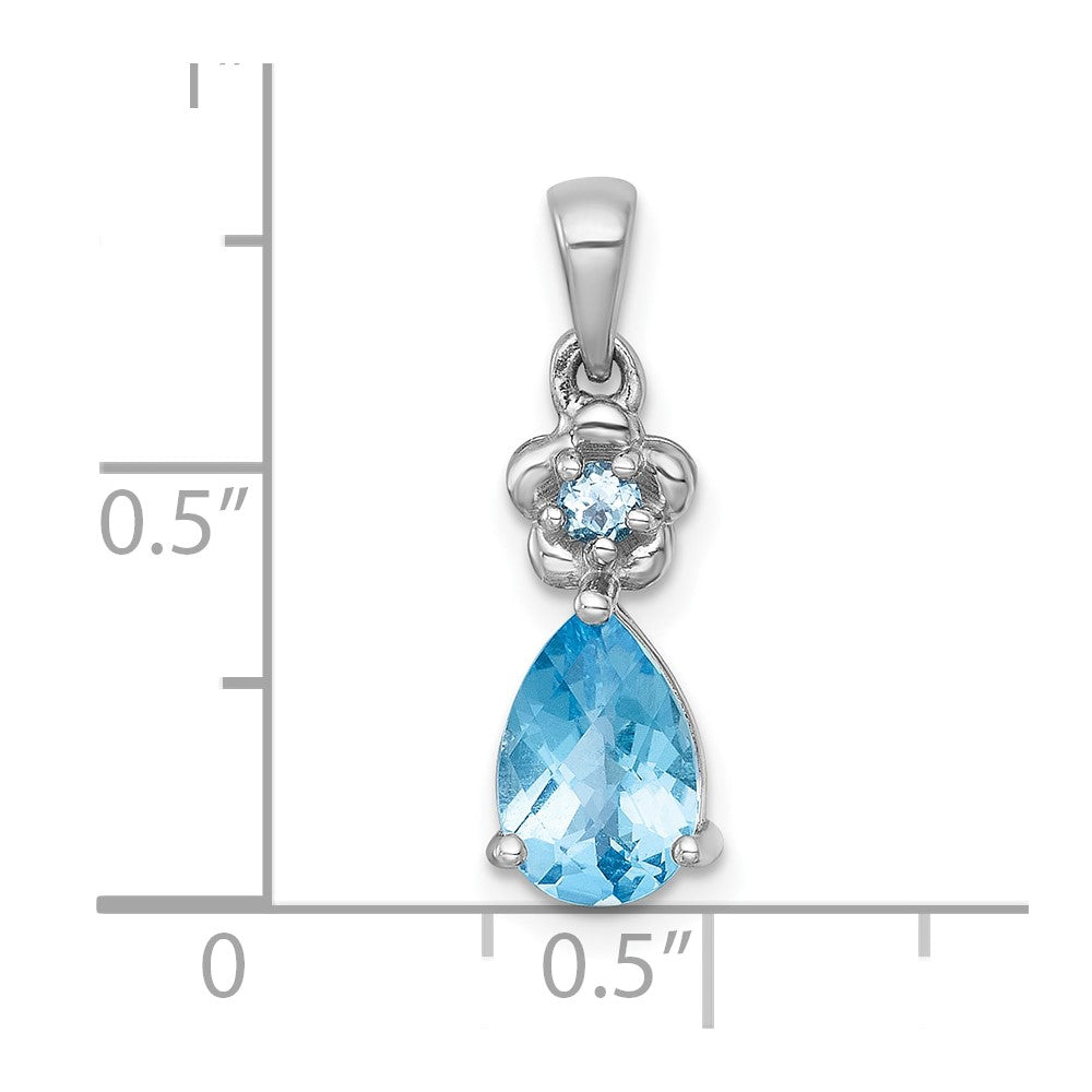 Sterling Silver Rh-Pltd Polished Light Swiss Blue Topaz Floral Teardrop Pendant