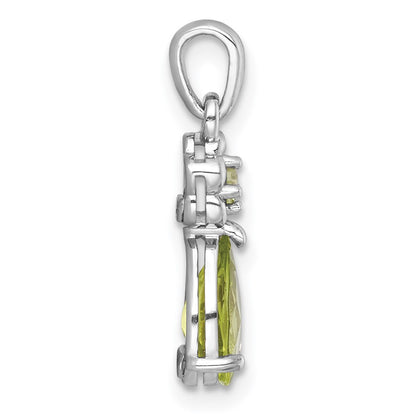 Sterling Silver Rh-Pltd Polished Peridot Floral Teardrop Pendant