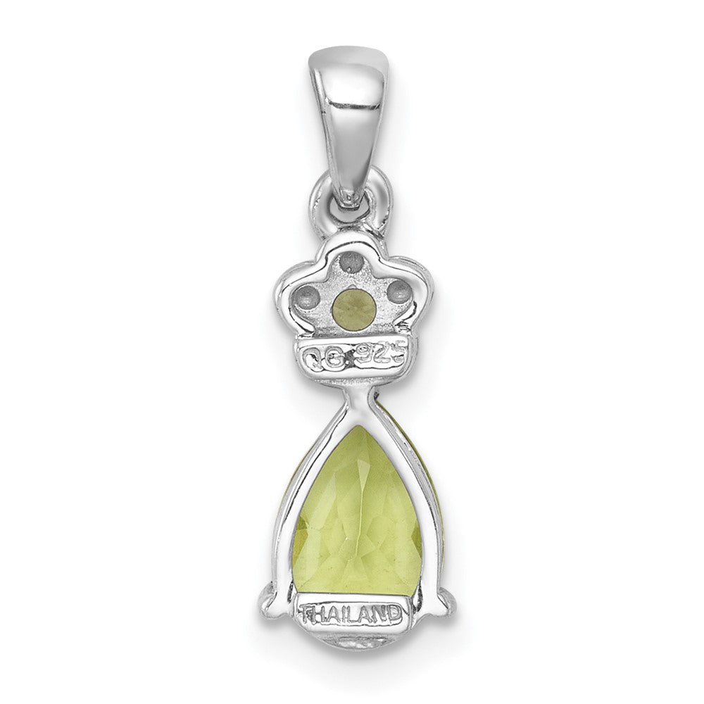 Sterling Silver Rh-Pltd Polished Peridot Floral Teardrop Pendant