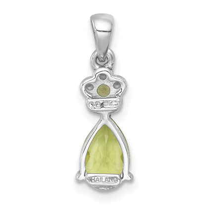 Sterling Silver Rh-Pltd Polished Peridot Floral Teardrop Pendant