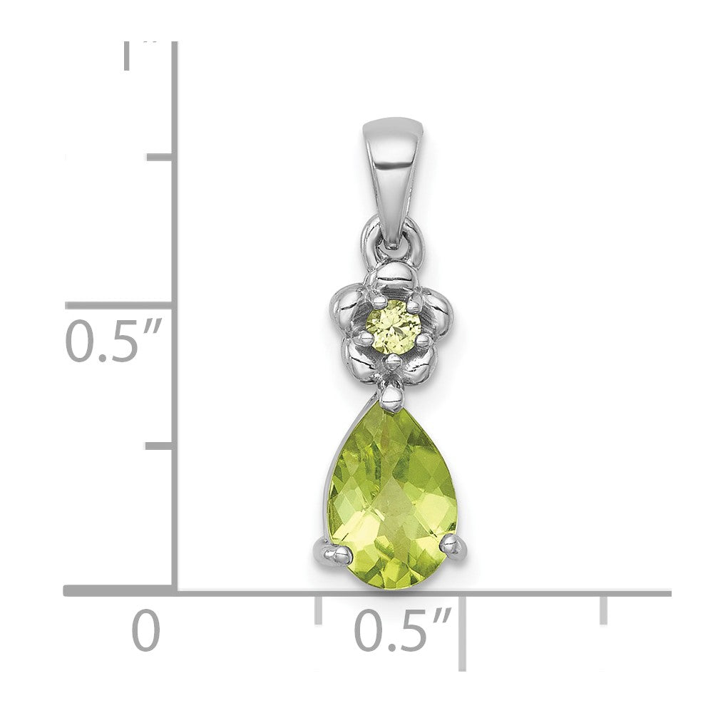 Sterling Silver Rh-Pltd Polished Peridot Floral Teardrop Pendant