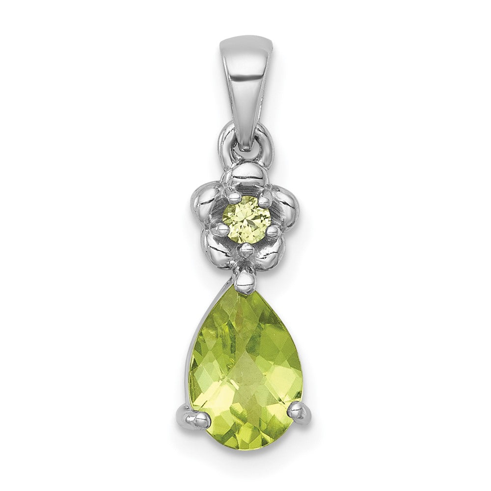 Sterling Silver Rh-Pltd Polished Peridot Floral Teardrop Pendant