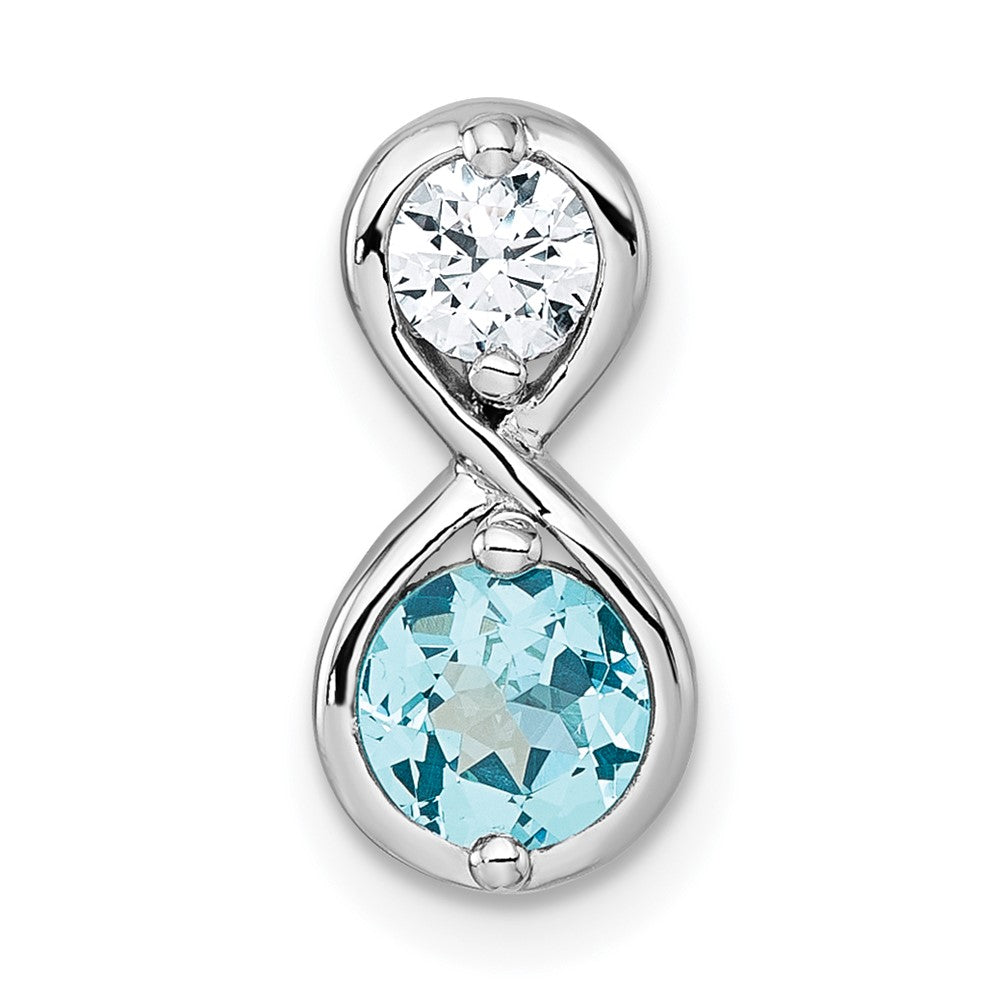 Sterling Silver Rhodium Plated Polished Cr. Paraiba and Clear CZ Infinity Chain Slide