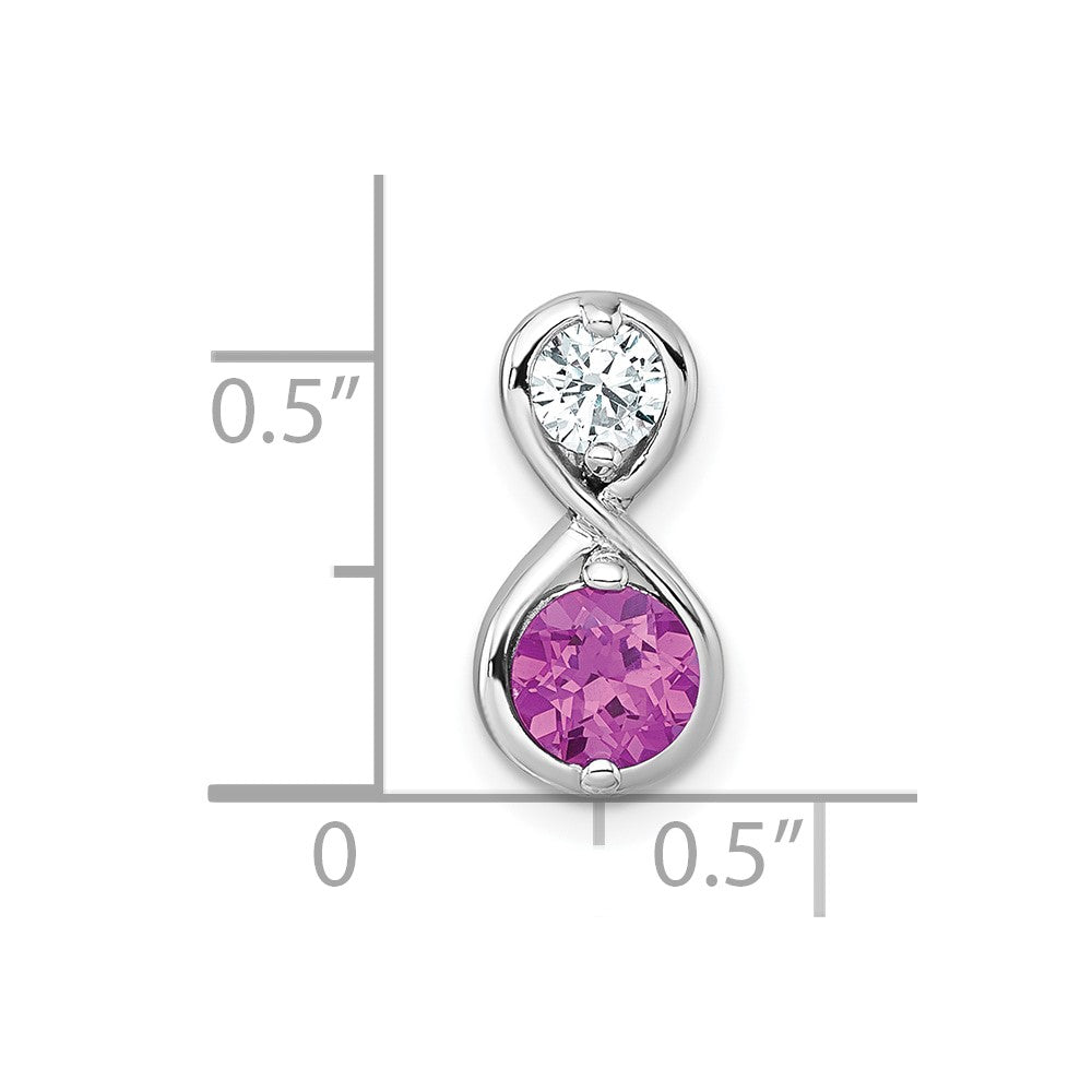 Sterling Silver Rhodium Plated Polished Lab Created Ruby & Clear CZ Infinity Chain Slide