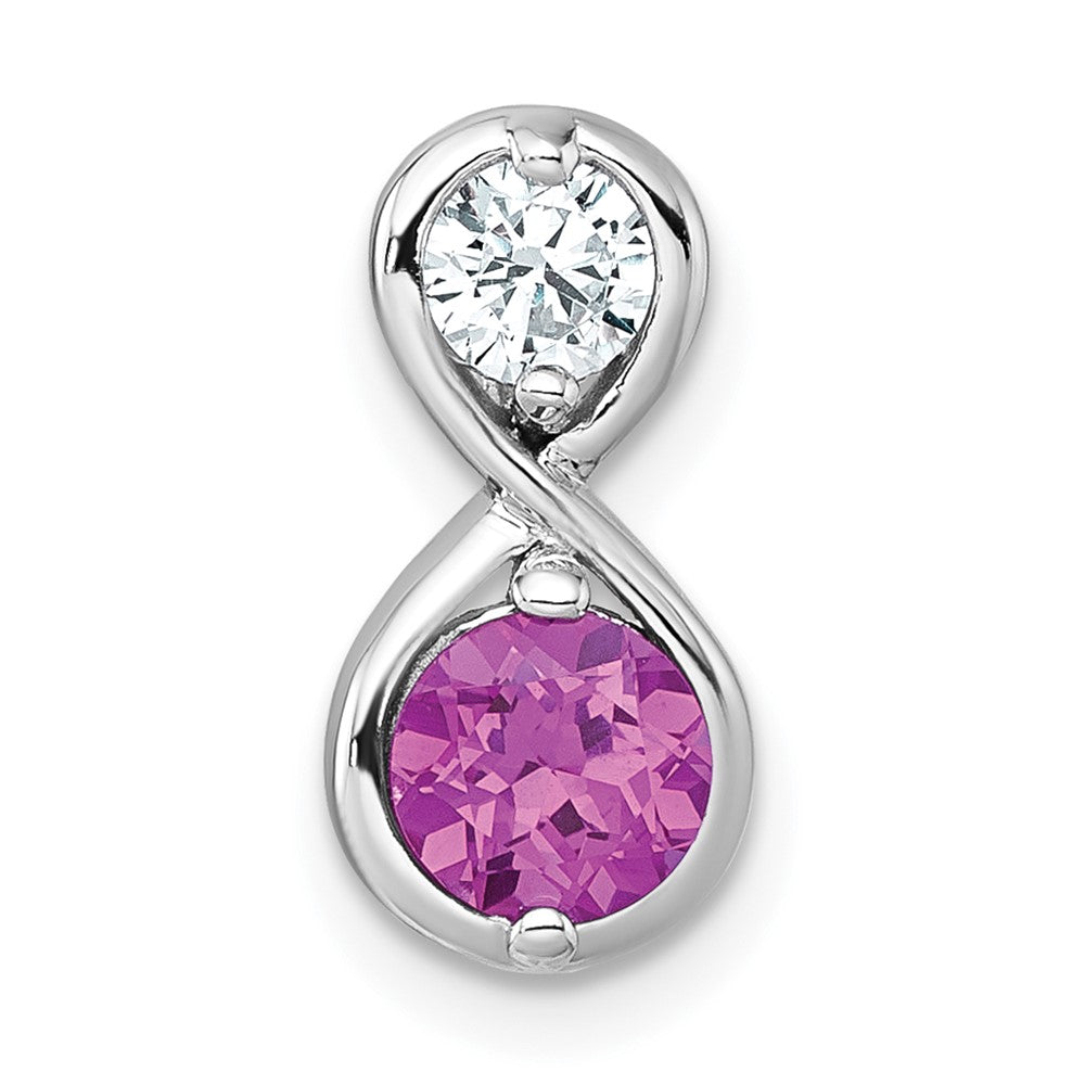 Sterling Silver Rhodium Plated Polished Lab Created Ruby & Clear CZ Infinity Chain Slide