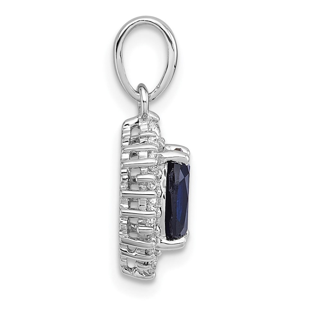 Sterling Silver Rhodium Plated Polished Created Sapphire and CZ Oval Halo Pendant