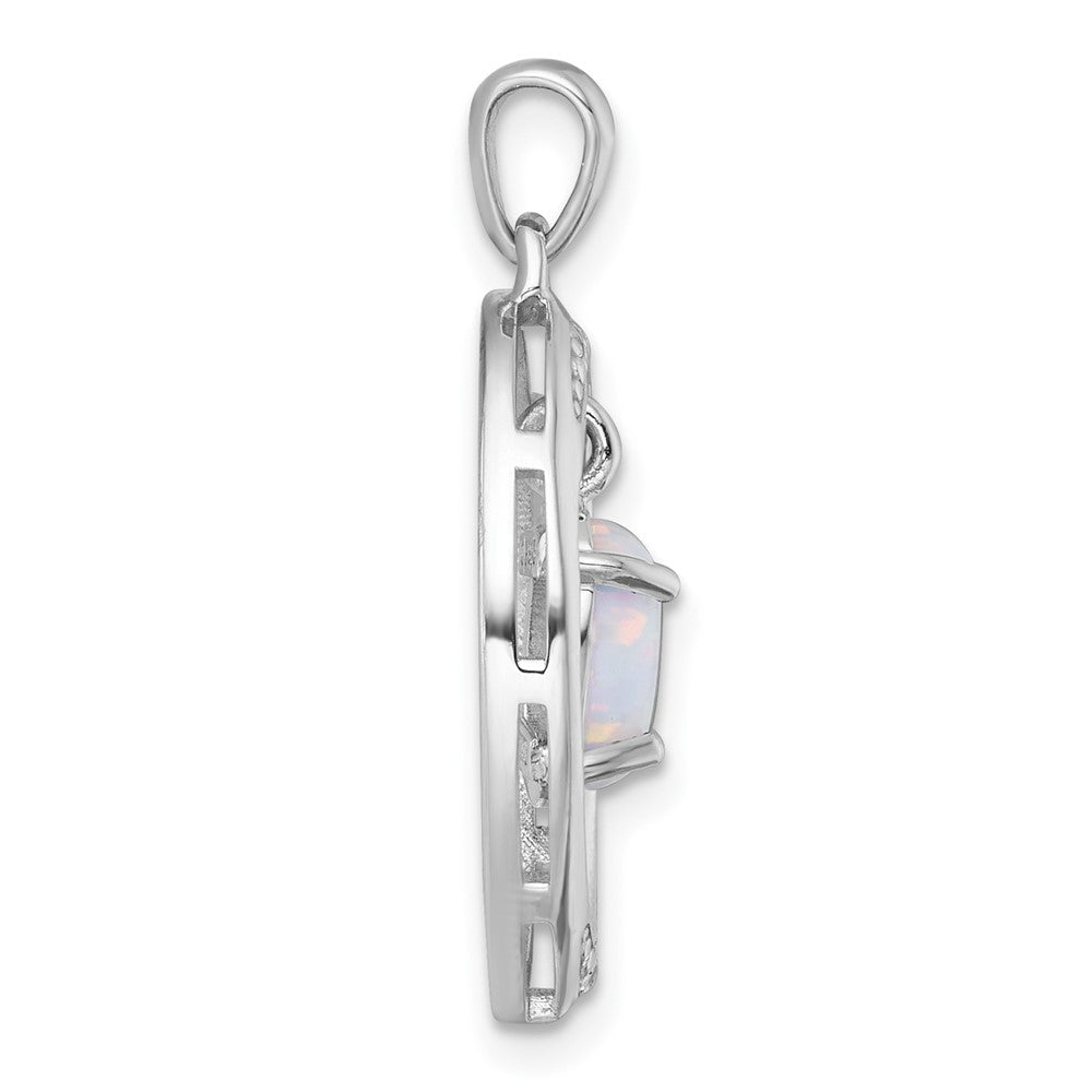 Sterling Silver Rhodium Plated Polished Fancy Lab Cr. Opal/white Topaz Oval Pendant