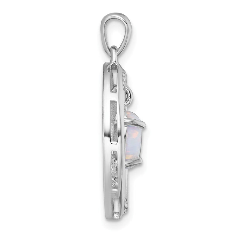 Sterling Silver Rhodium Plated Polished Fancy Lab Cr. Opal/white Topaz Oval Pendant