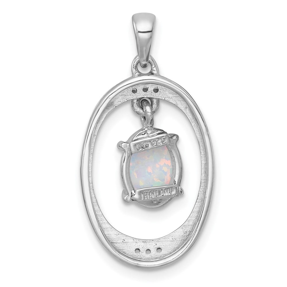 Sterling Silver Rhodium Plated Polished Fancy Lab Cr. Opal/white Topaz Oval Pendant
