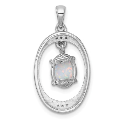 Sterling Silver Rhodium Plated Polished Fancy Lab Cr. Opal/white Topaz Oval Pendant