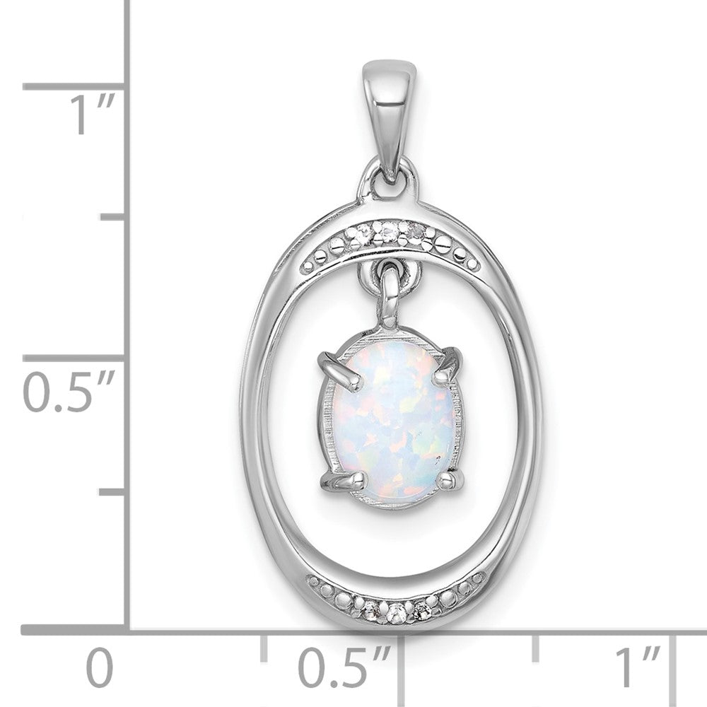 Sterling Silver Rhodium Plated Polished Fancy Lab Cr. Opal/white Topaz Oval Pendant