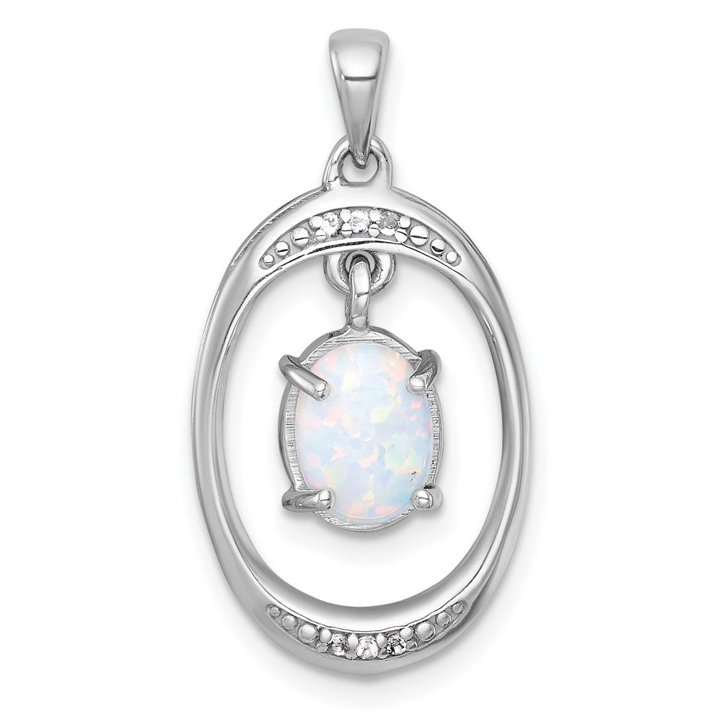 Sterling Silver Rhodium Plated Polished Fancy Lab Cr. Opal/white Topaz Oval Pendant