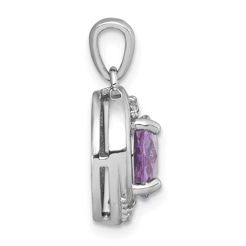Sterling Silver Rh-Pltd Polished Fancy Amethyst and White Topaz Circle Pendant
