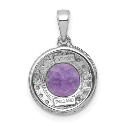 Sterling Silver Rh-Pltd Polished Fancy Amethyst and White Topaz Circle Pendant