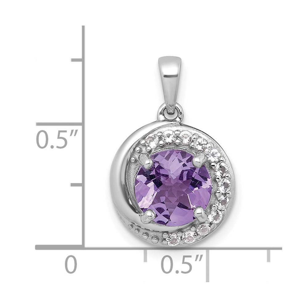 Sterling Silver Rh-Pltd Polished Fancy Amethyst and White Topaz Circle Pendant