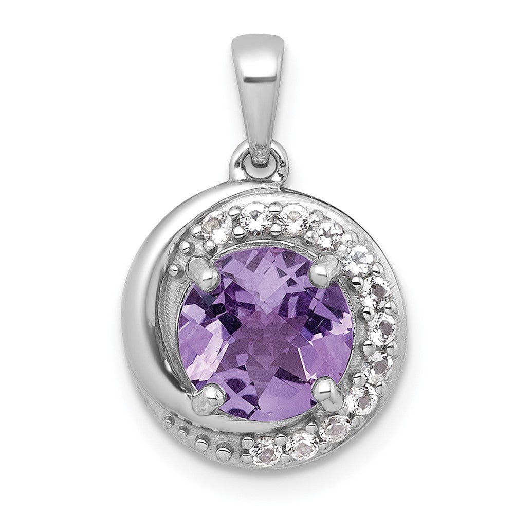 Sterling Silver Rh-Pltd Polished Fancy Amethyst and White Topaz Circle Pendant
