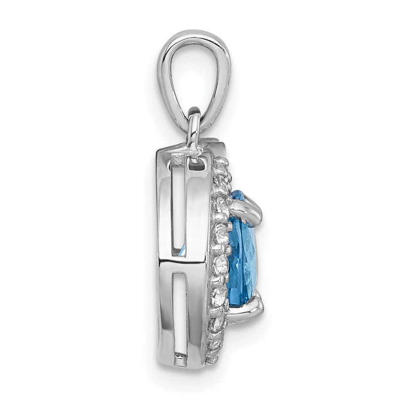 Sterling Silver Rh-Pltd Polished Light Swiss Bt/white Topaz Circle Pendant