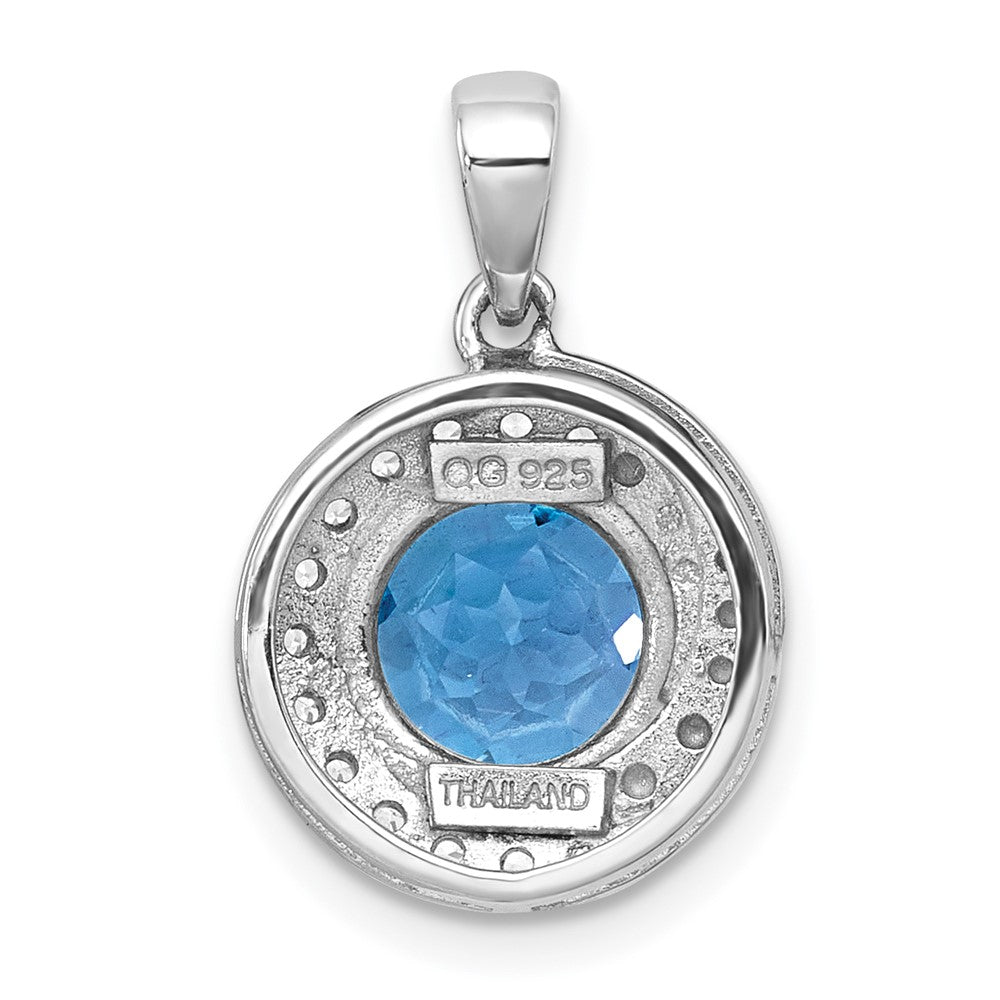 Sterling Silver Rh-Pltd Polished Light Swiss Bt/white Topaz Circle Pendant