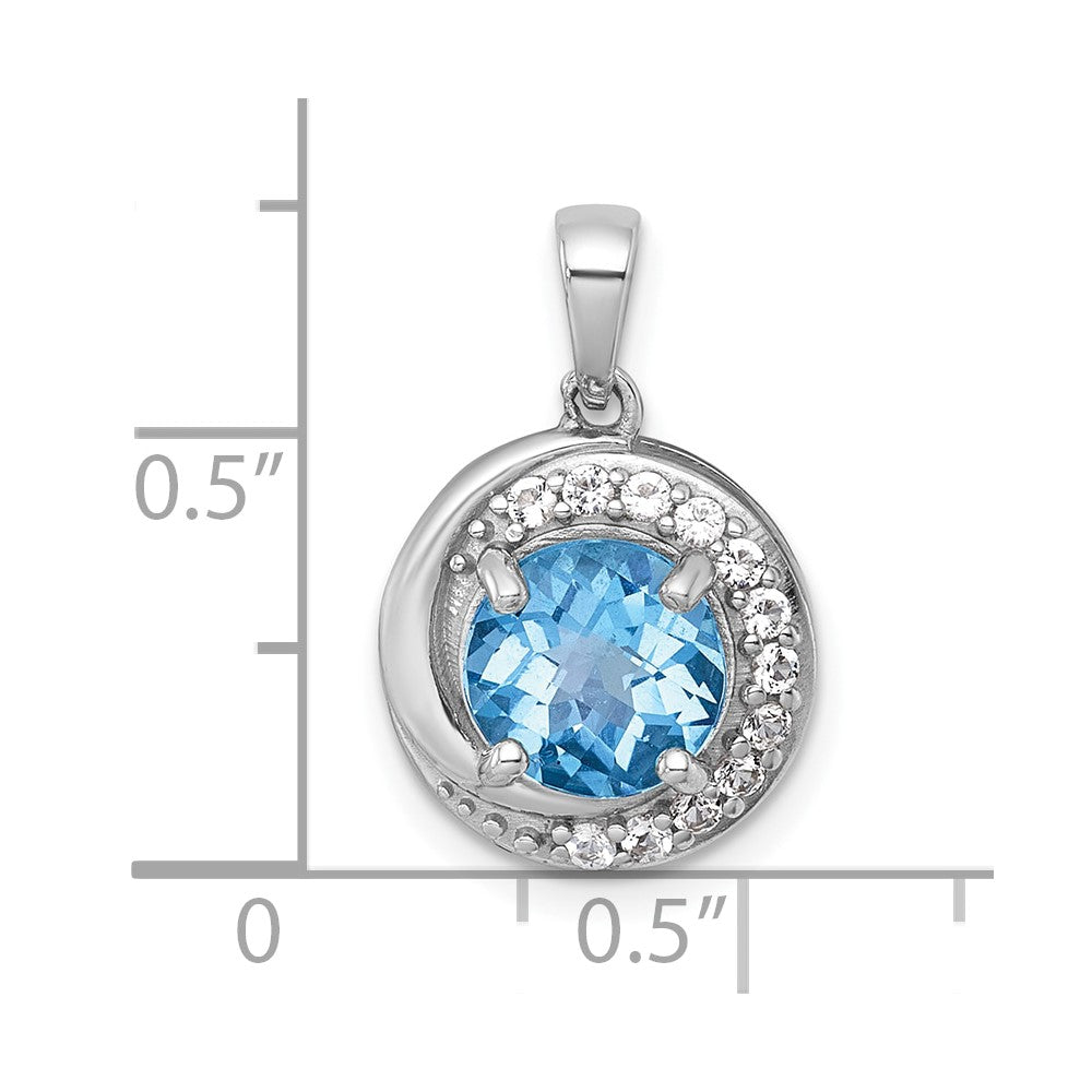 Sterling Silver Rh-Pltd Polished Light Swiss Bt/white Topaz Circle Pendant