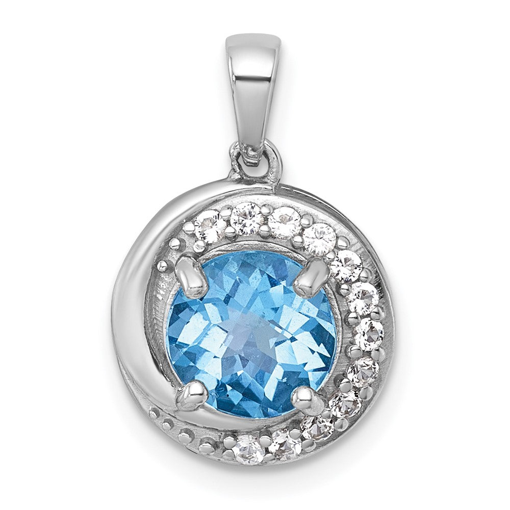 Sterling Silver Rh-Pltd Polished Light Swiss Bt/white Topaz Circle Pendant