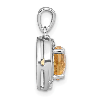 Sterling Silver Rh-Pltd Polished Fancy Citrine and White Topaz Circle Pendant