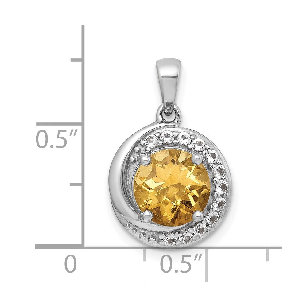 Sterling Silver Rh-Pltd Polished Fancy Citrine and White Topaz Circle Pendant