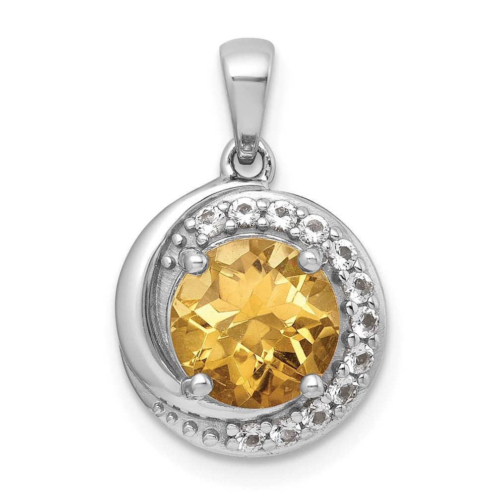 Sterling Silver Rh-Pltd Polished Fancy Citrine and White Topaz Circle Pendant
