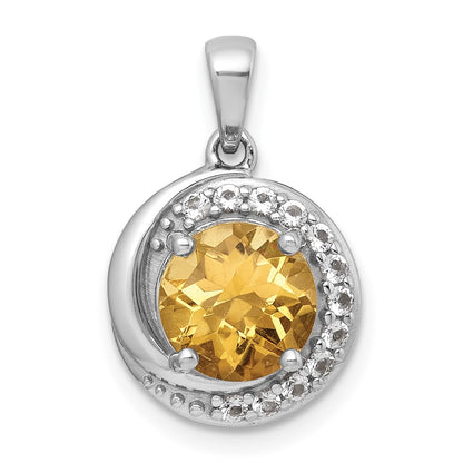 Sterling Silver Rh-Pltd Polished Fancy Citrine and White Topaz Circle Pendant