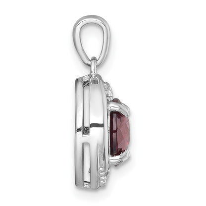 Sterling Silver Rh-Pltd Polished Fancy Garnet and White Topaz Circle Pendant