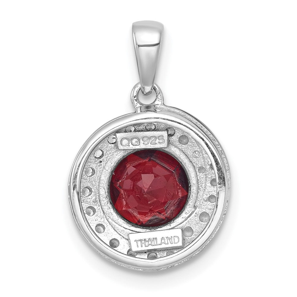 Sterling Silver Rh-Pltd Polished Fancy Garnet and White Topaz Circle Pendant