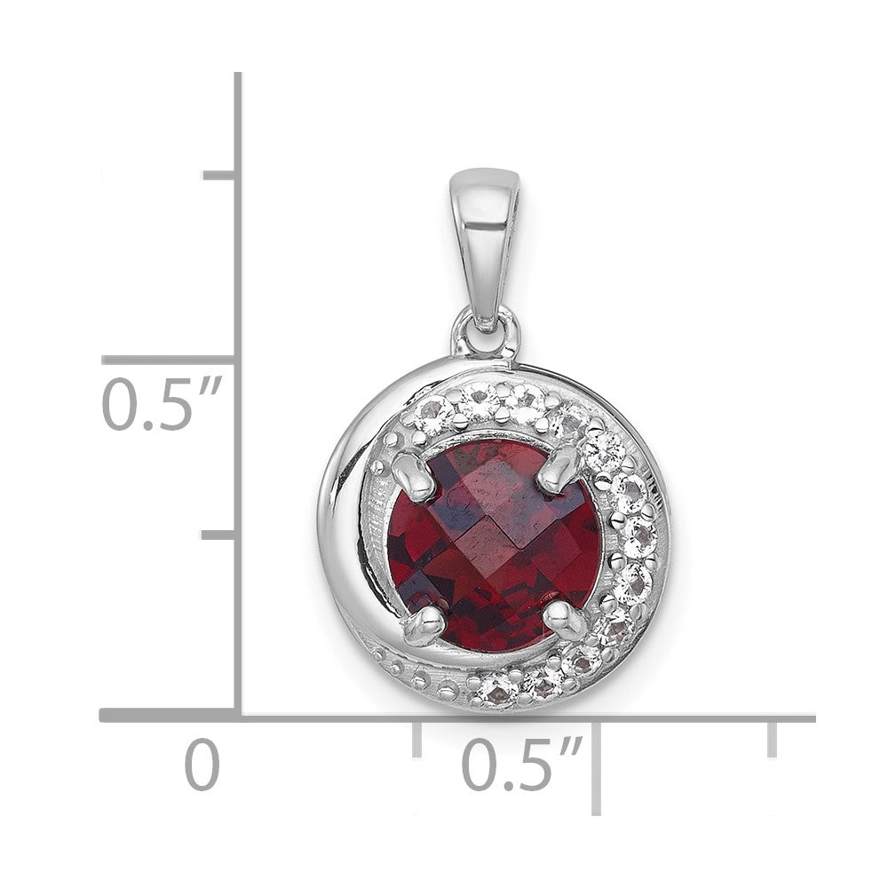 Sterling Silver Rh-Pltd Polished Fancy Garnet and White Topaz Circle Pendant