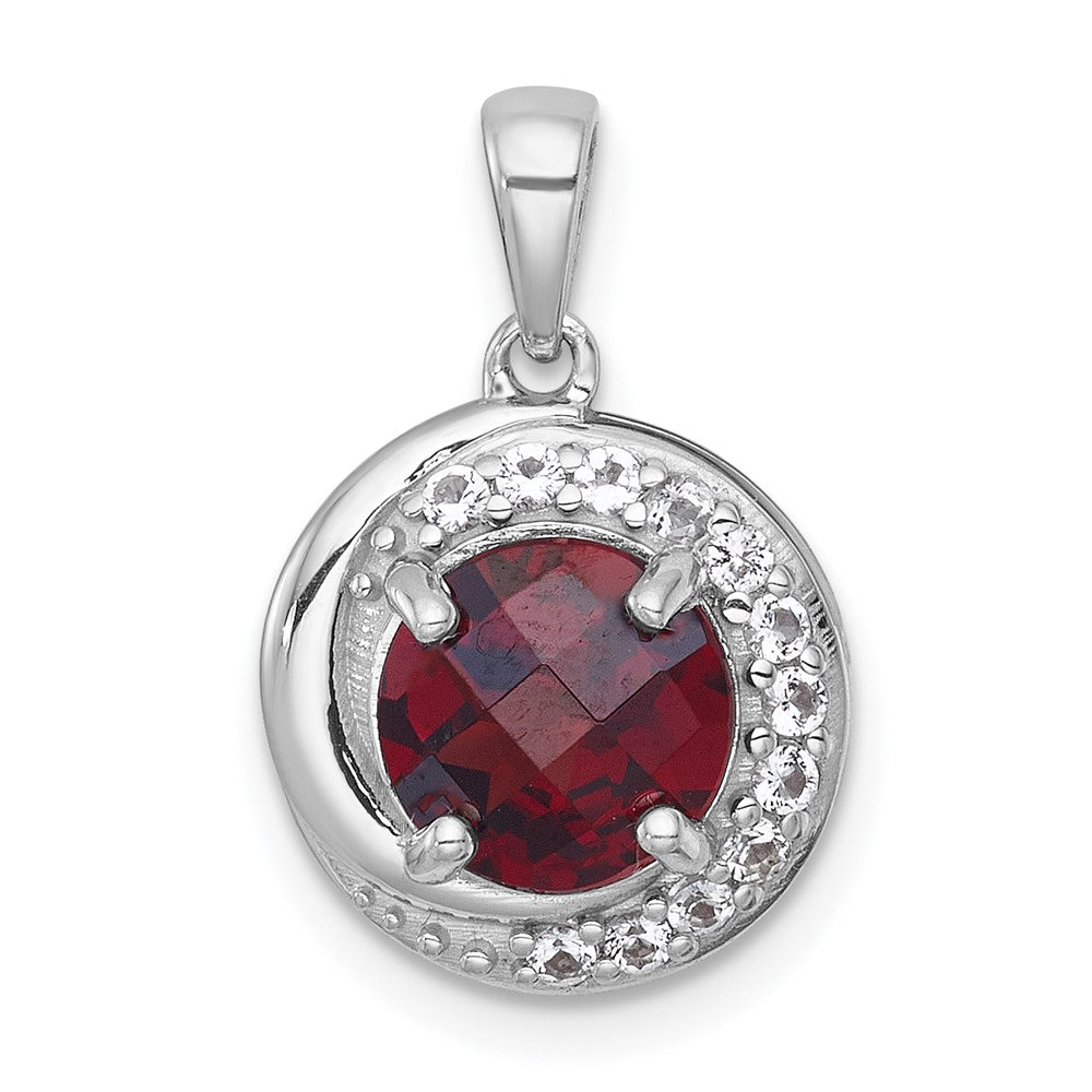 Sterling Silver Rh-Pltd Polished Fancy Garnet and White Topaz Circle Pendant
