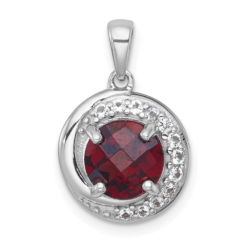 Sterling Silver Rh-Pltd Polished Fancy Garnet and White Topaz Circle Pendant