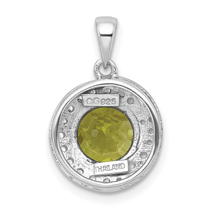 Sterling Silver Rh-Pltd Polished Fancy Peridot and White Topaz Circle Pendant