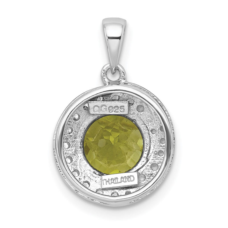 Sterling Silver Rh-Pltd Polished Fancy Peridot and White Topaz Circle Pendant