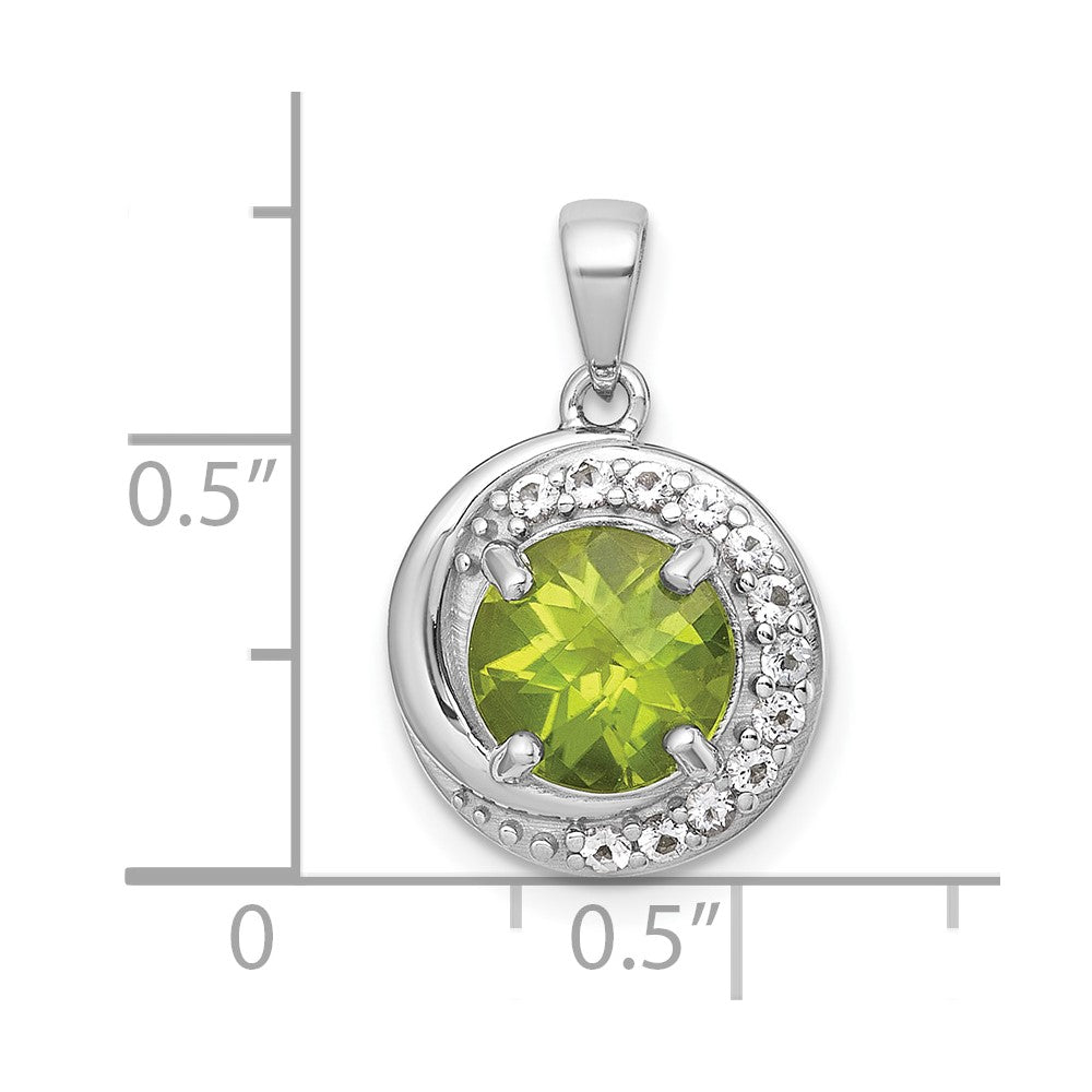 Sterling Silver Rh-Pltd Polished Fancy Peridot and White Topaz Circle Pendant