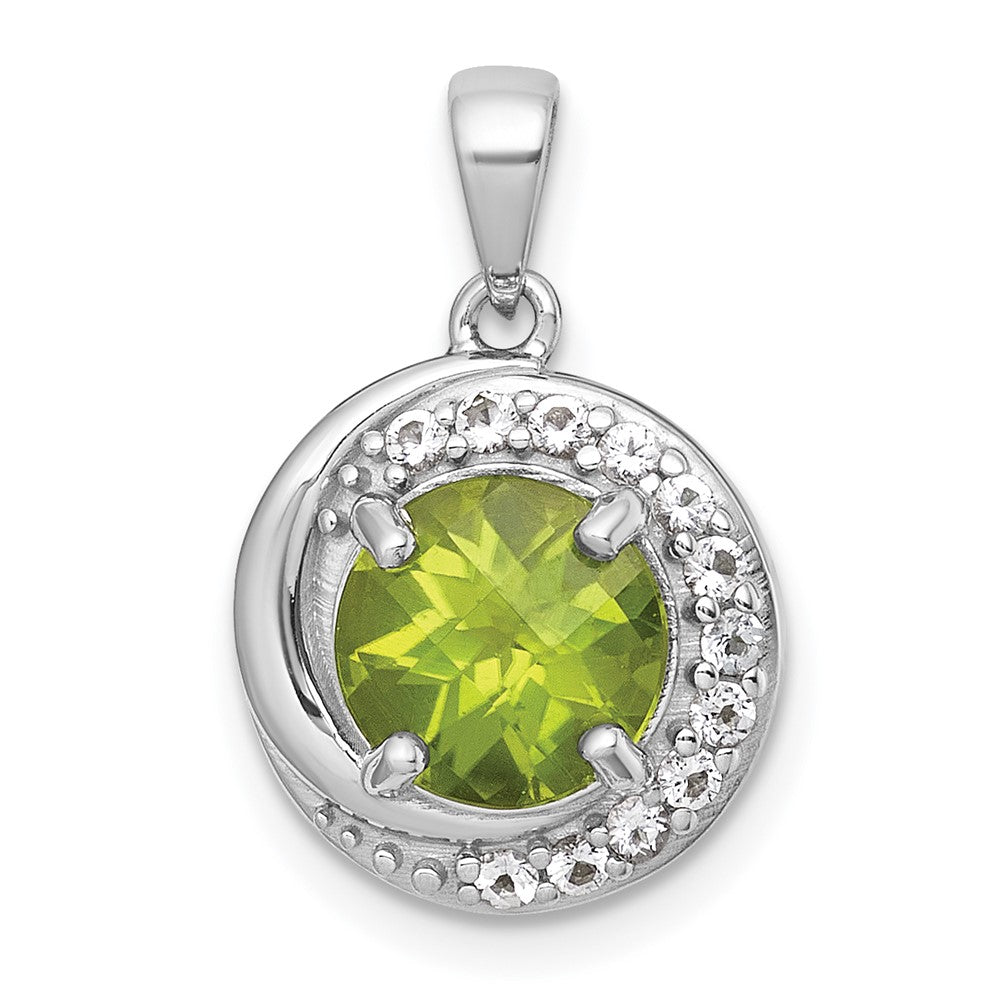 Sterling Silver Rh-Pltd Polished Fancy Peridot and White Topaz Circle Pendant